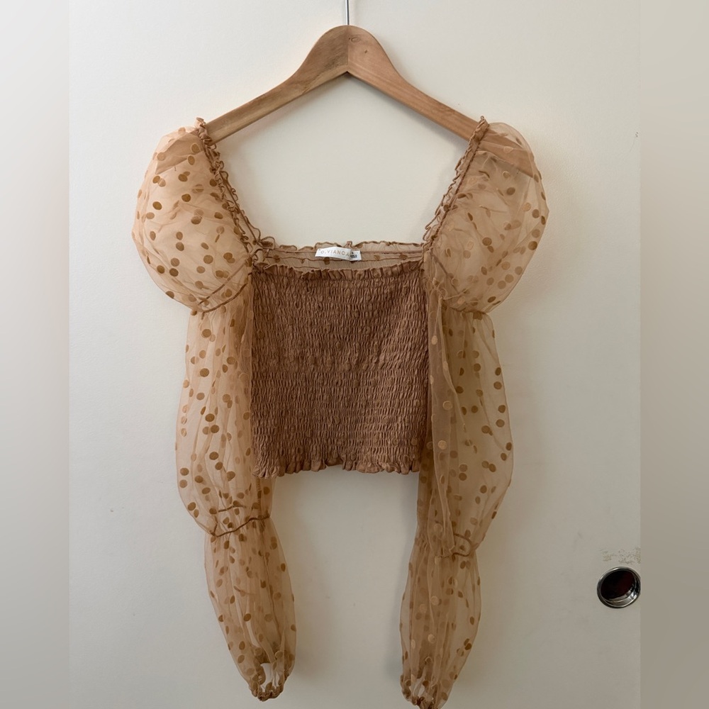 Elegant Tan Polka Dot Women's Blouse